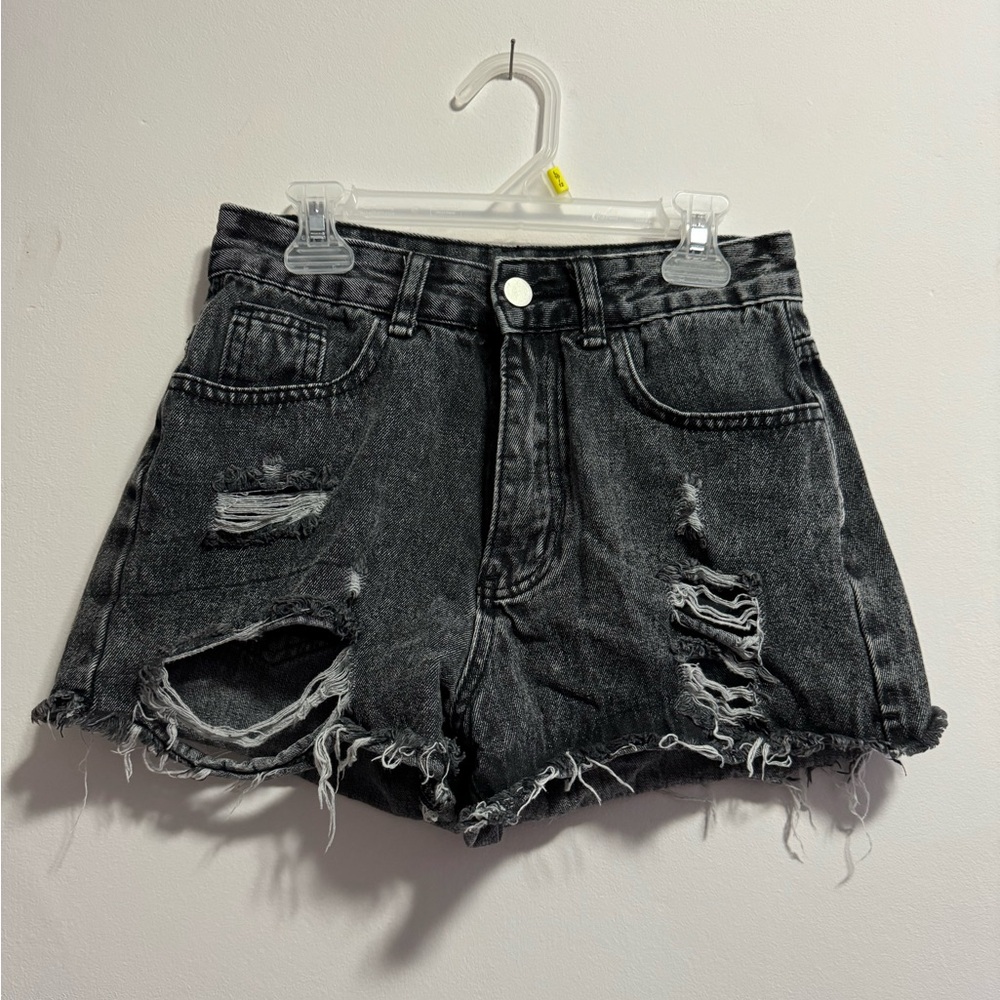 High Waisted Black Ripped Shorts